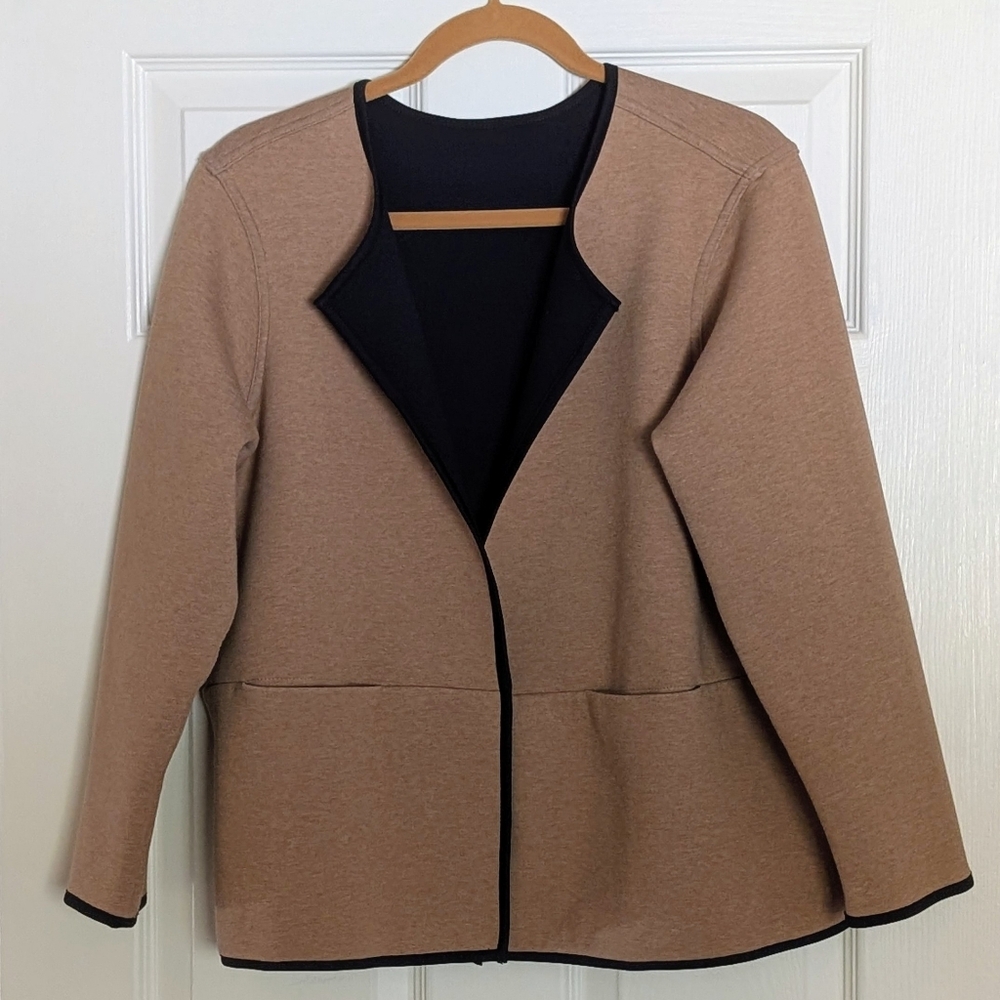 J.Jill Wearever Double Knit Reversible Knit Jacket, XL, Tan & Black